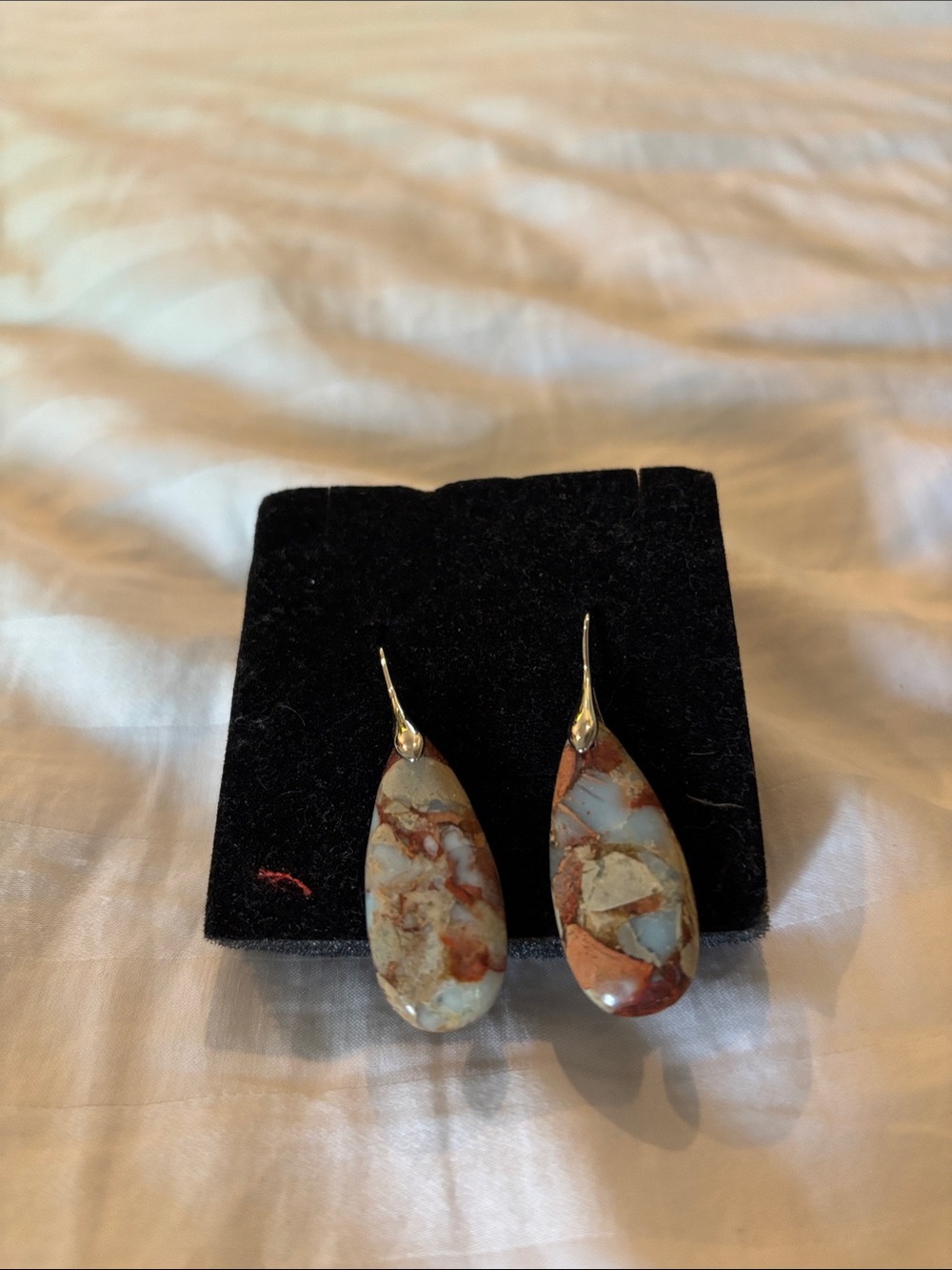 Women's Teardrop Jasper Stone Dangle Earrings - Brown & Cream